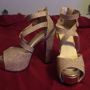Gold glitter heels